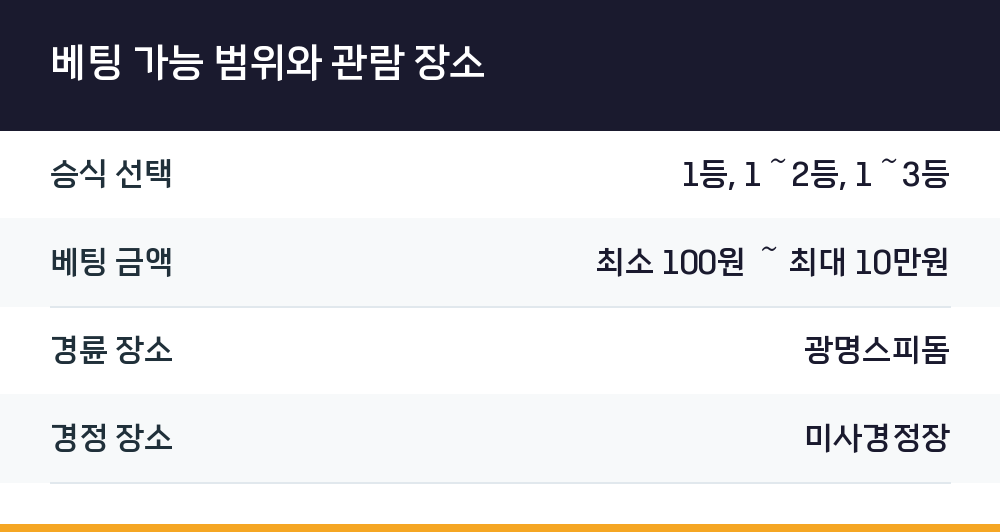 베팅 가능 범위와 관람 장소