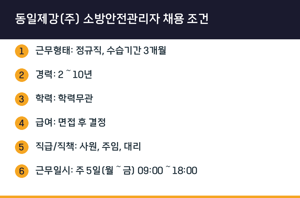 동일제강(주) 소방안전관리자 채용 조건