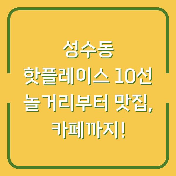 성수동 핫플레이스 10선 놀거리부터 맛집, 카페까지!
