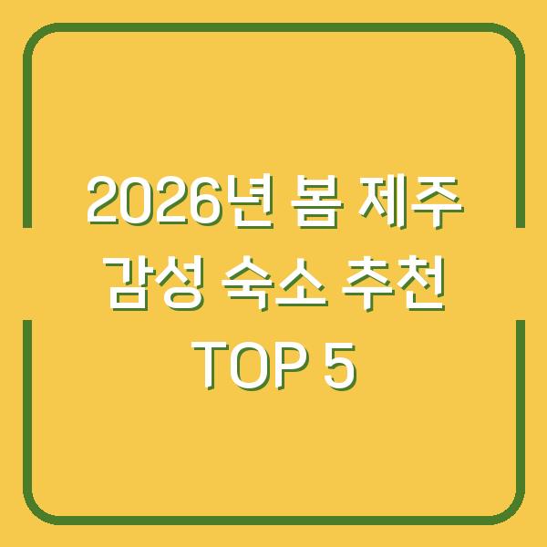 2026년 봄 제주 감성 숙소 추천 TOP 5