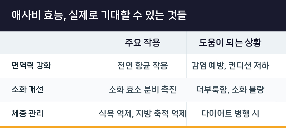 애사비 효능, 실제로 기대할 수 있는 것들